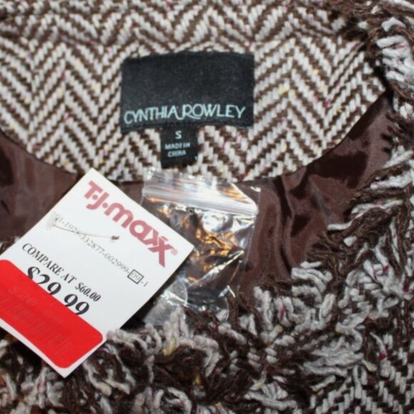 Cynthia Rowley Brown Chevron Blazer Raw Edged Fringed Jacket Sz S NWT Lined - Picture 2 of 4